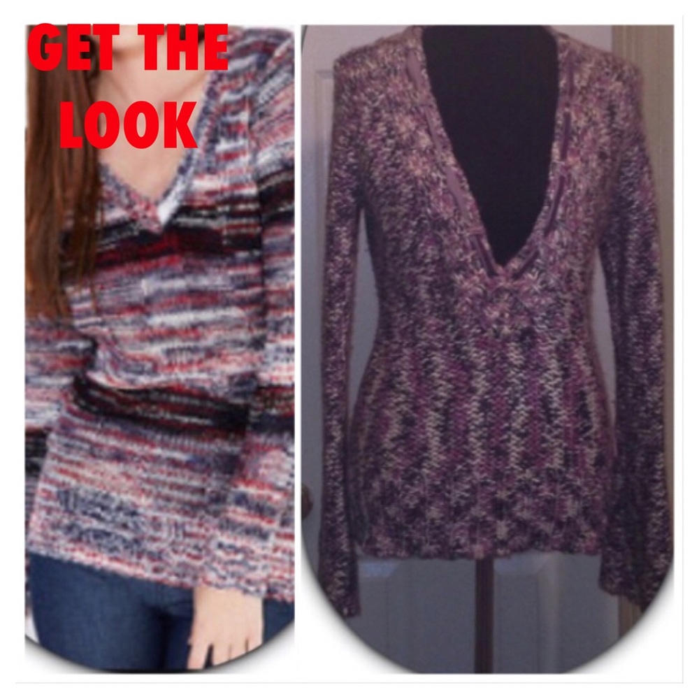 🍂🍁 Fall/Winter Vintage DKNY Jeans Purple Marled Deep V Neck Sweater Sz M
